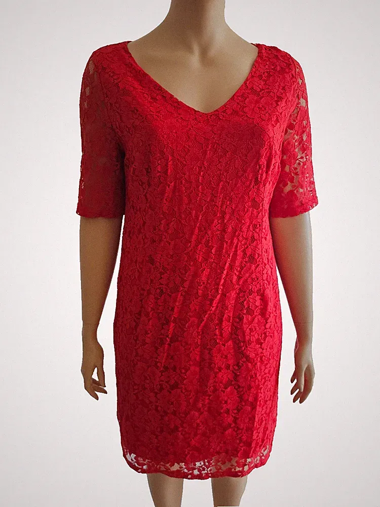 BODY FLIRT Gr.48 Etuikleid Shiftkleid Spitzenkleid rot bodycon sexy abendlich