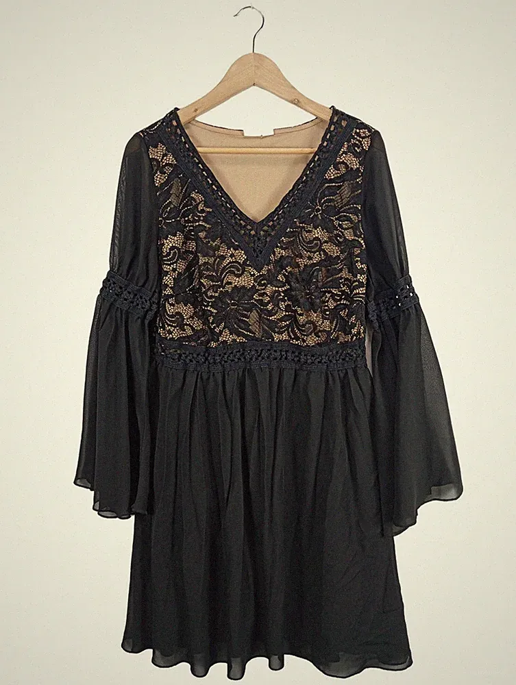 BODYFLIRT BOUTIQUE A-Linien Kleid Damen Kleid Gr. DE 44 nude-schwarz Elegant