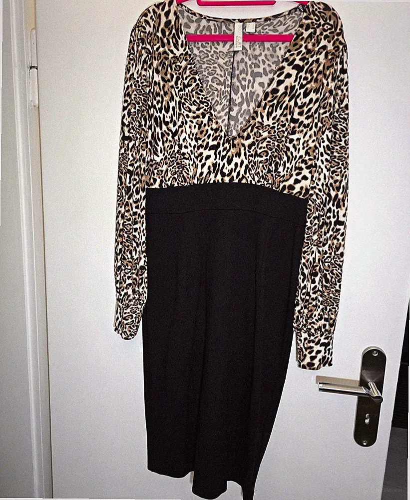 Bodyflirt boutique Etuikleid Midi Leopard V-Ausschnitt Langarm Gr.40