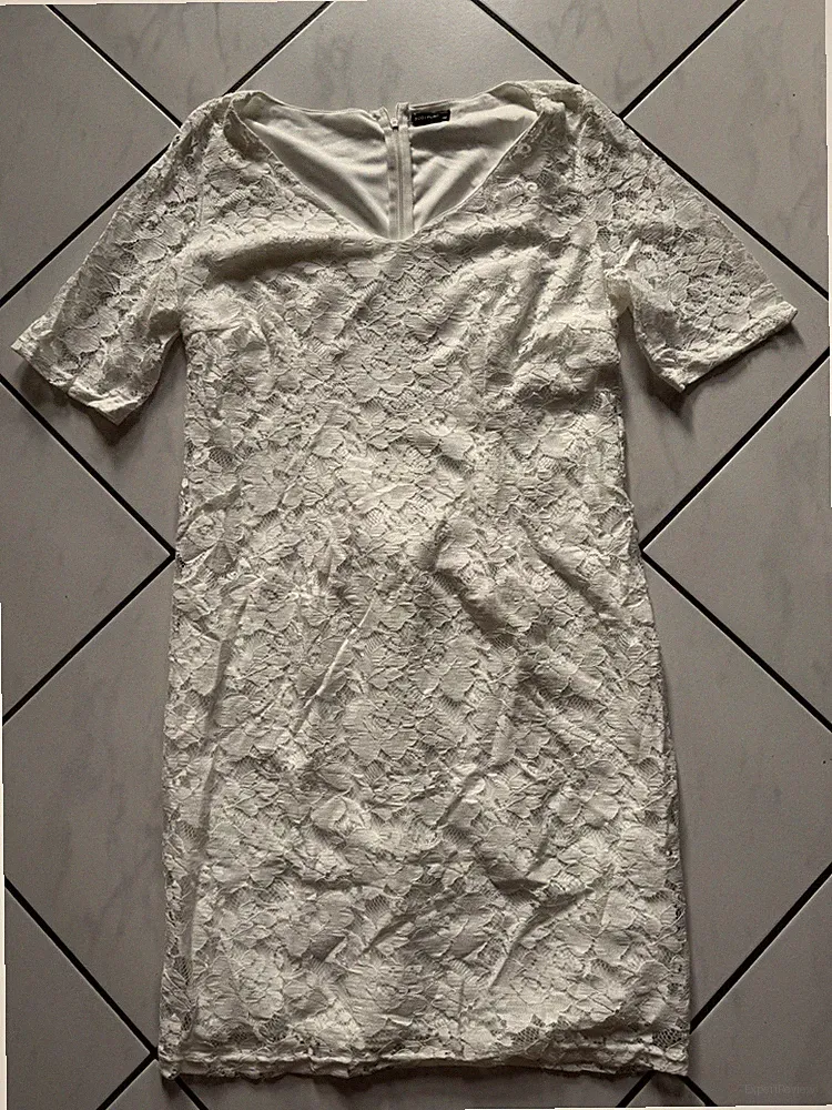 BODYFLIRT Damen Etuikleid, Spitze Cremeweiß, Kurzarm, Gr. 42