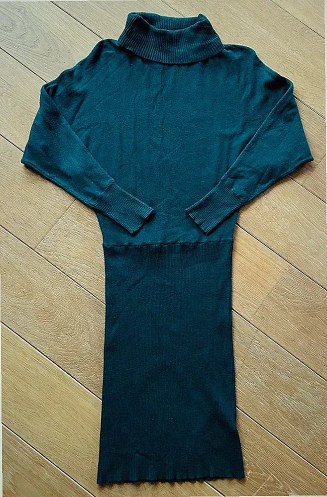 Bodyflirt Rollkragen Strick Kleid Etuikleid Strickkleid Fledermausarm grün 36/38