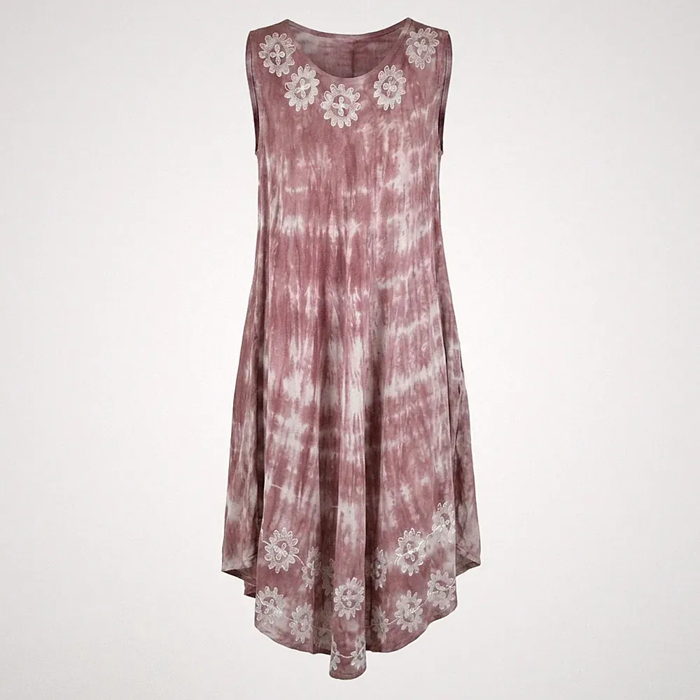 Bohème Kleid Damen Tie Dye Sommerkleid Viscose Viskose Hängerchen Tunika Beach