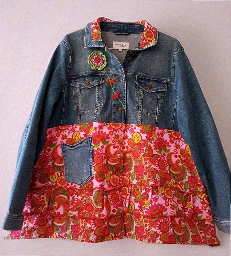 Boho A-Linie Jeans & Sweat Jacke Upcycling🌷 Unique Upcycled Street Jacket | EU