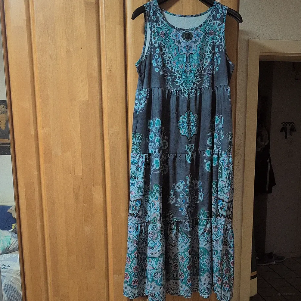 Boho Damen Ärmellos Urlaubkleid Strandkleid A-Linie Sommerkleid Casual Midikleid