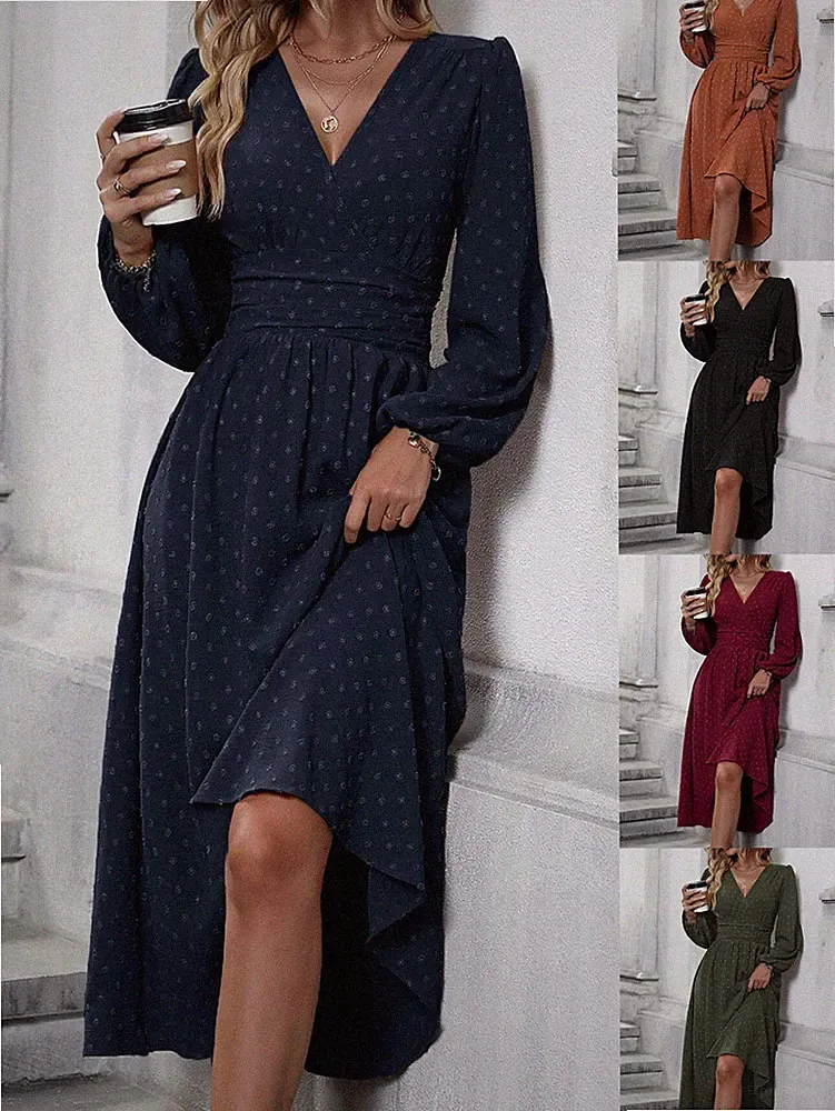 Boho Langarm Maxikleid Reunion Gast Elegant Chiffon A-Linie V-Ausschnitt UK