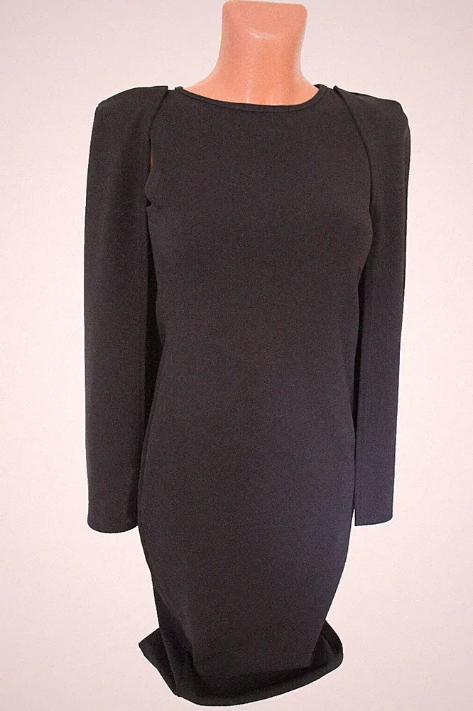 bohoo Midikleid S 36 knielang Kleid Etuikleid Flügelärmel offen schwarz langarm