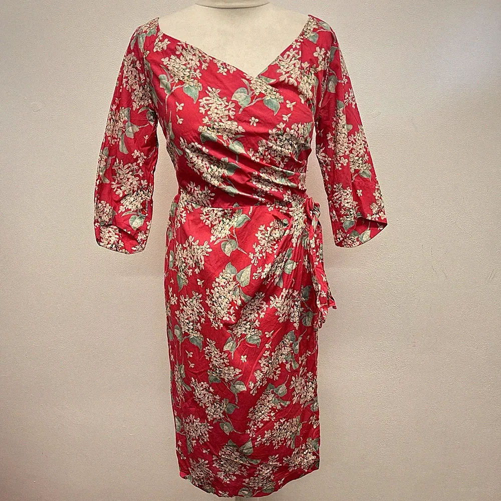 Bombshell Liberty Wiggle Kleid passt UK 10 rot Blumen Hochzeit Gast Baumwolle