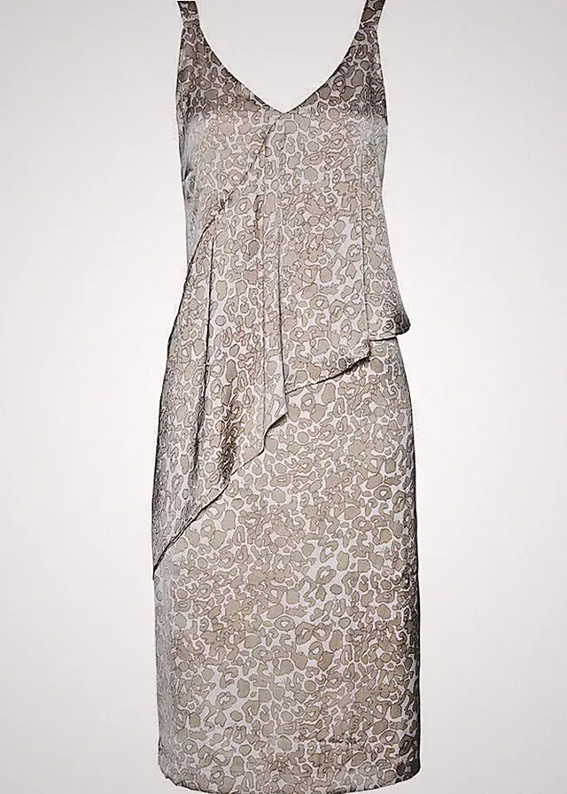 Bonprix Größe 16 18 Tiermotiv knielanges Rüschen KLEID Satin Hochzeitsgast