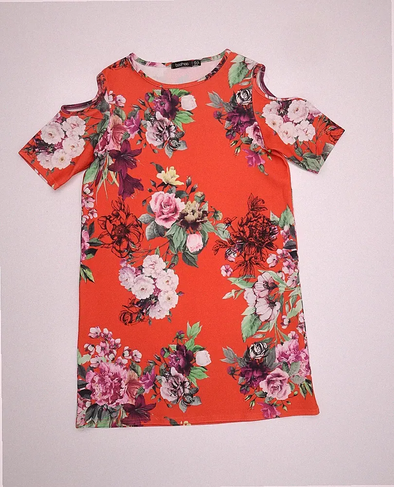 Boohoo Damen rot Blumen Polyestermischung Etui Größe 10-kalte Schulter