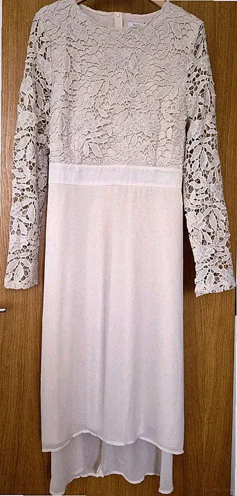 Boohoo Midikleid Anlass Creme Spitze UK18 Hochzeit Gast Häkel