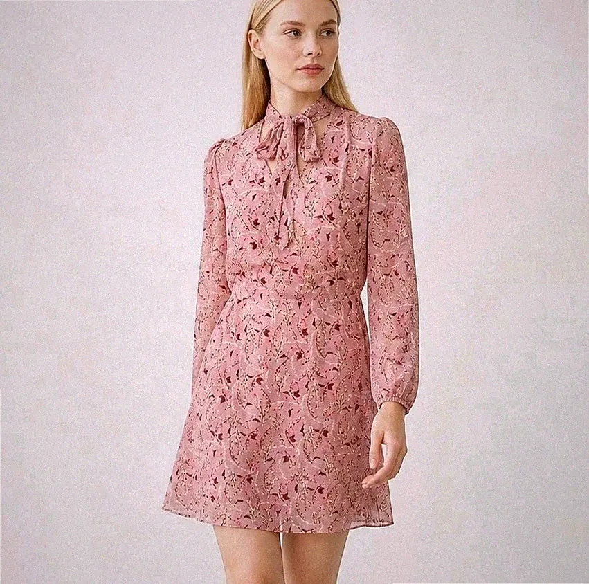 Boohoo Minikleid rosa Blumen zum Binden UK8 elegant Tee Hochzeit Gast schick