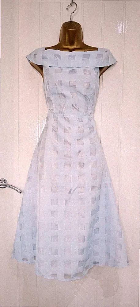 Boohoo Night Gr. 14 hellblau Bardot Fit & Flare Party Hochzeit Gast Kleid NEU