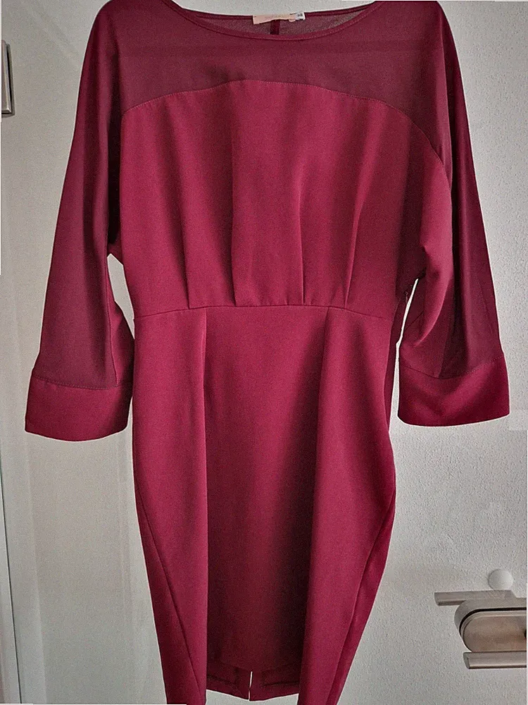 Bordeauxrotes Midi-Kleid, Sienna, Gr. 38, Fledermausärmel