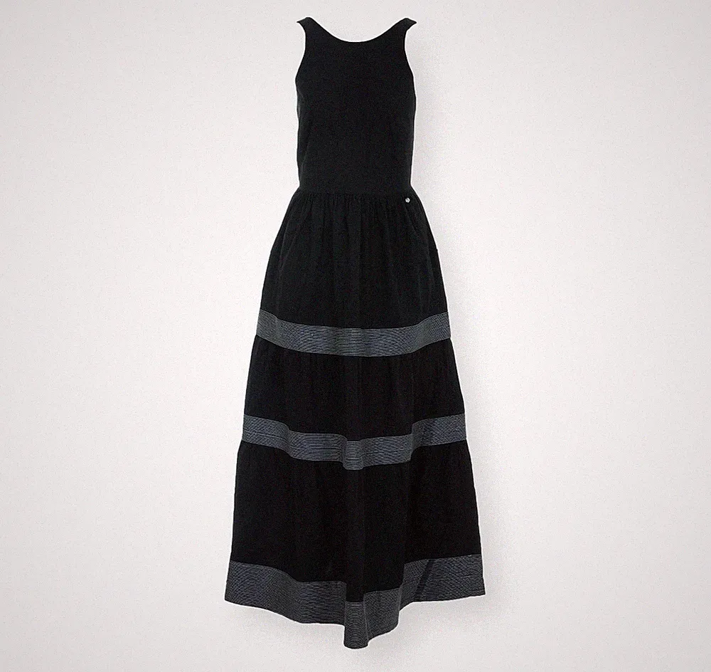 BOSS Damen Langes A-Linien Kleid Schwarz 100% Baumwolle Cocktail Party