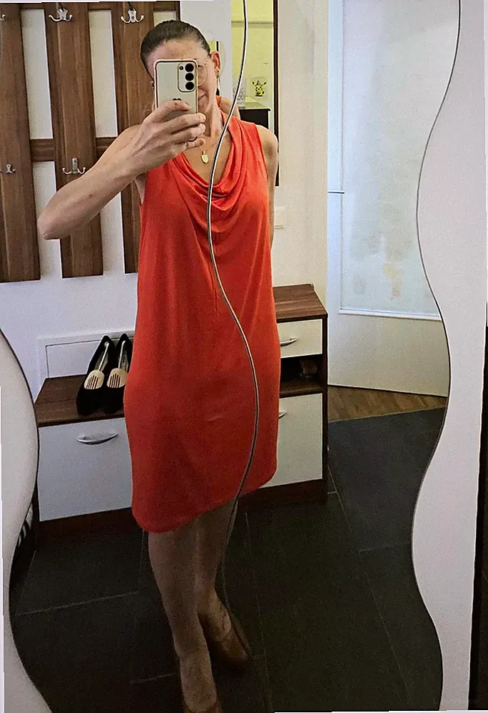 BOSS Orange Damen Etuikleid Orange Wasserfall ärmellos knie Viskose M