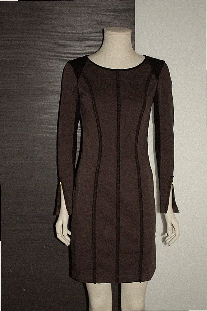 BOSS Orange Kleid Gr. 36 Leather Look Bodycon Etuikleid Reißverschluss, LOGO