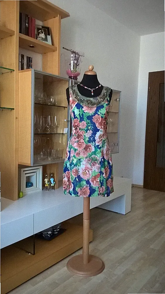 BOTTEGA Kleid Gr M 40 abricot rosa blau Blumen Pailletten Perlen 👗 👗 👗