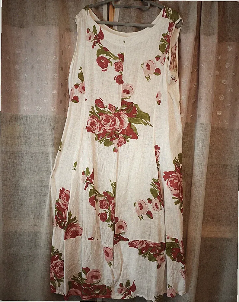 Boutiqueware... Leinenkleid mit Taschen Rosenmuster Gr. 46/48