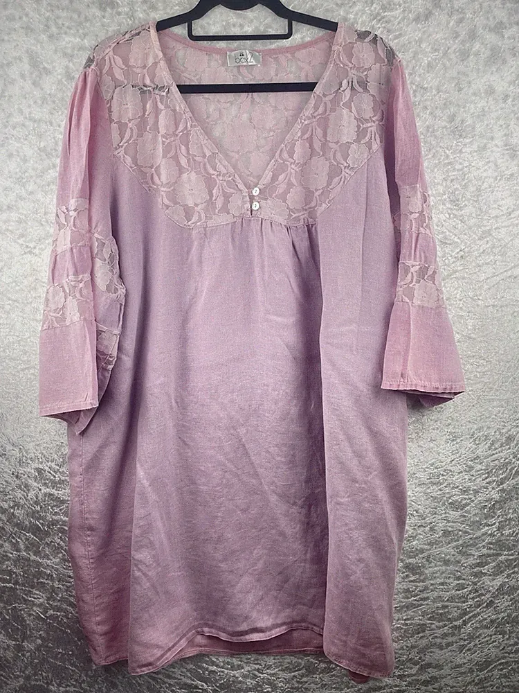 Box 1 Made in Italy Gr. 26-26 100% Leinen Flieder A Linie Sommerkleid Spitzendetail