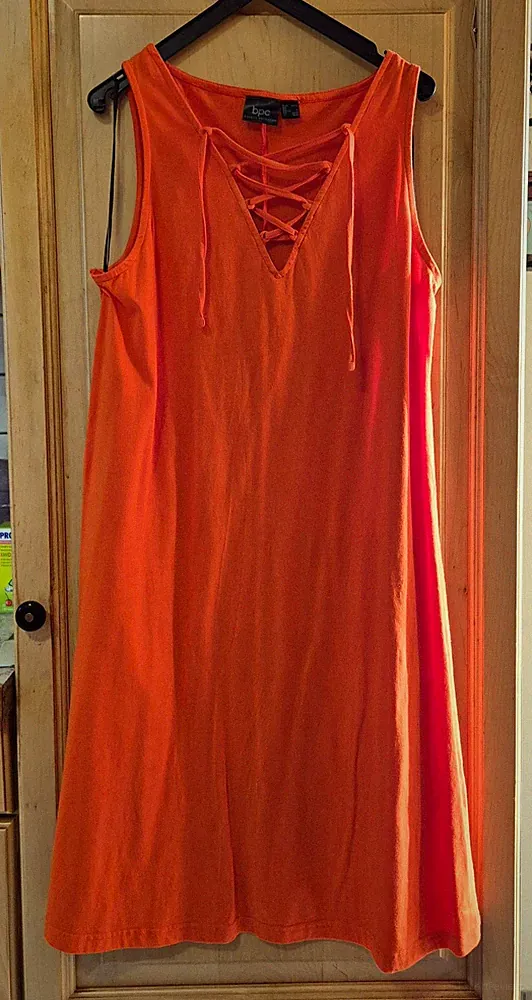 bpc Damen A-Linien-Kleid Midi ärmellos V-Ausschnitt Schnürung orange Gr. 40/42