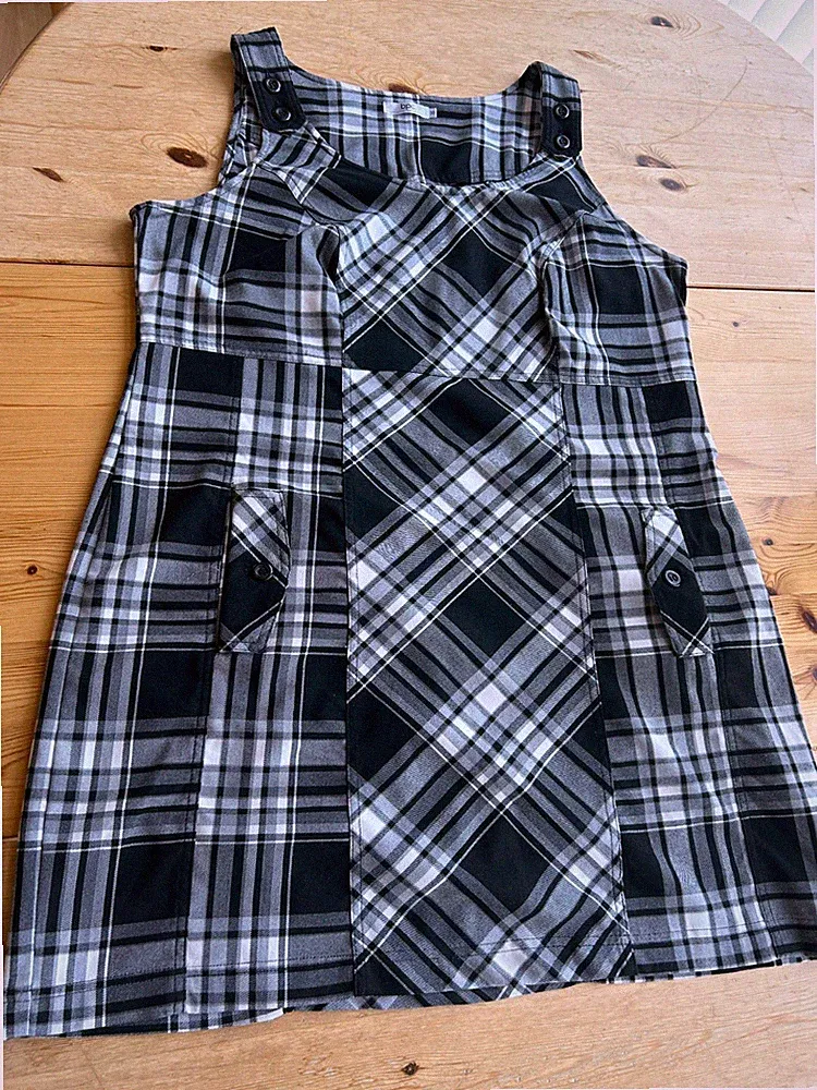 bpc Träger Kleid Sundress Gr 50 L XL grau schwarz kariert Etuikleid ärmellos
