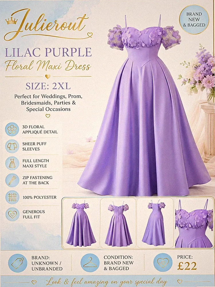 Brandneu Flieder Lila Blumen Maxikleid 2XL Hochzeit Gast Abschlussball Anlass