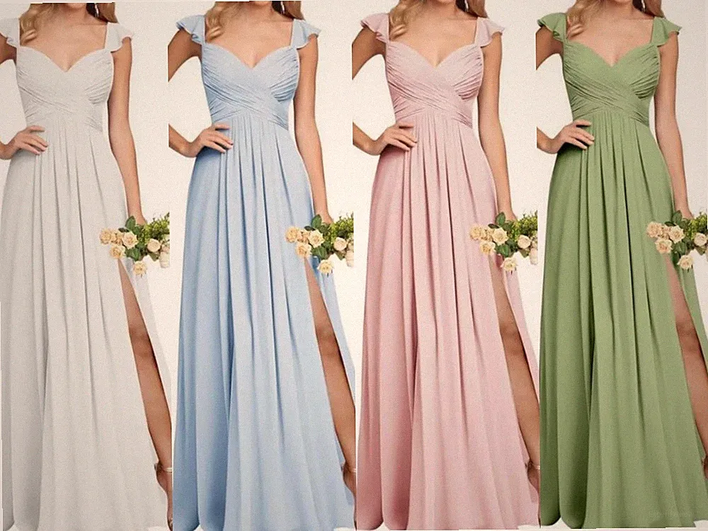 Brautjungfernkleid Damen Chiffon Abendkleider Lang Elegant Kleid