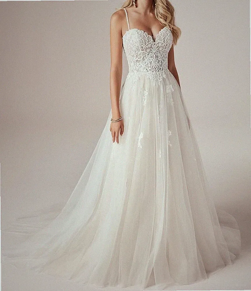 Brautkleid A-Linie Tüll Hochzeitskleid Standesamtkleid Premium Hochzeit Party