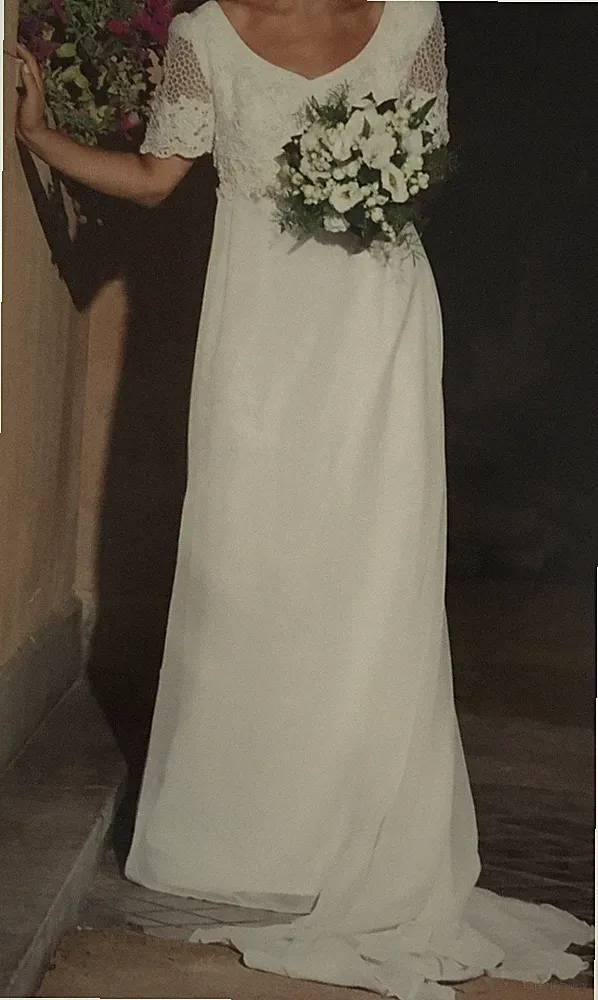 Brautkleid Gr. 42 Empire Style Kurzarm Mieder+Schleier+Träger+Handschuh