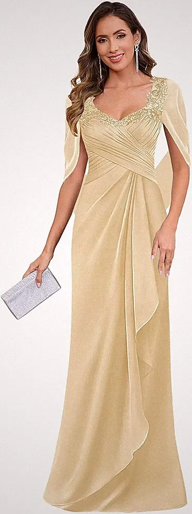 Brautmutter Kleid Lang Chiffon Elegant Hochzeitsgäste Kleid