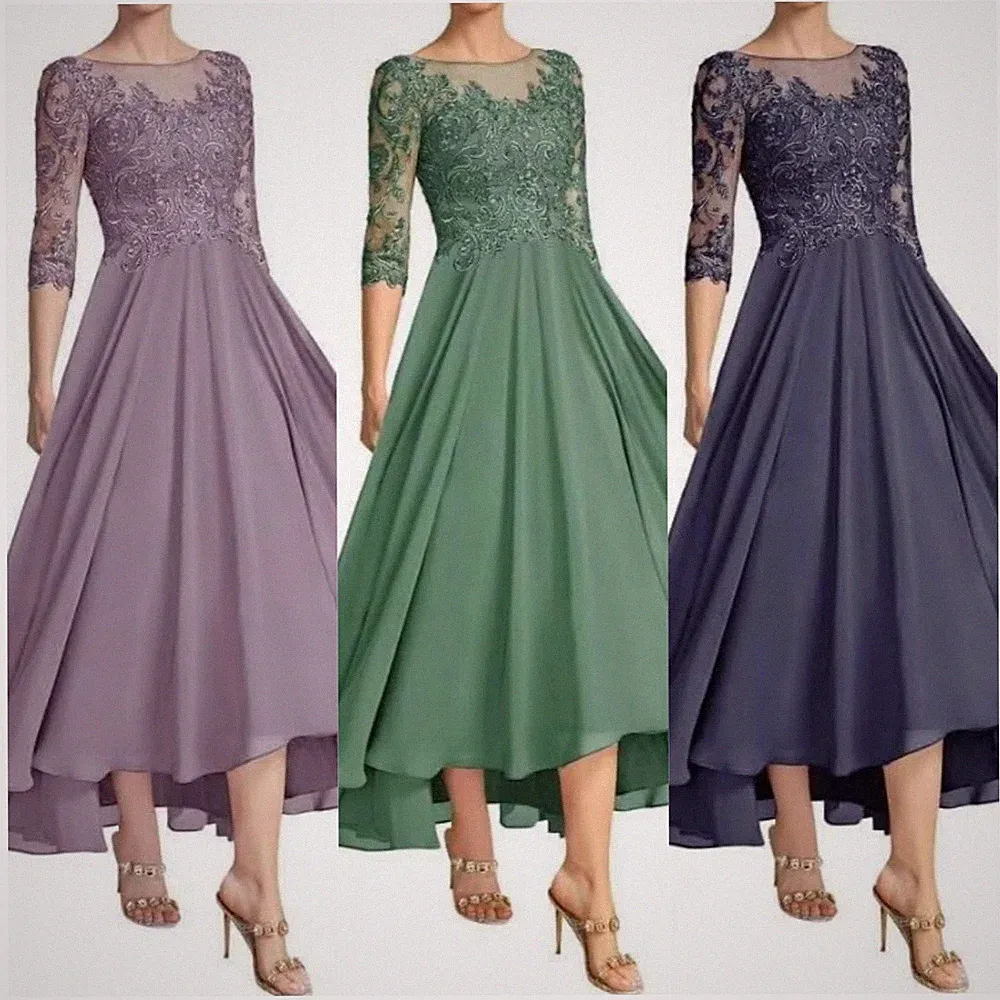 Brautmutterkleid Elegant Abendkleider Hochzeit 3/4 Ärmel Hochzeit Gast Kleider