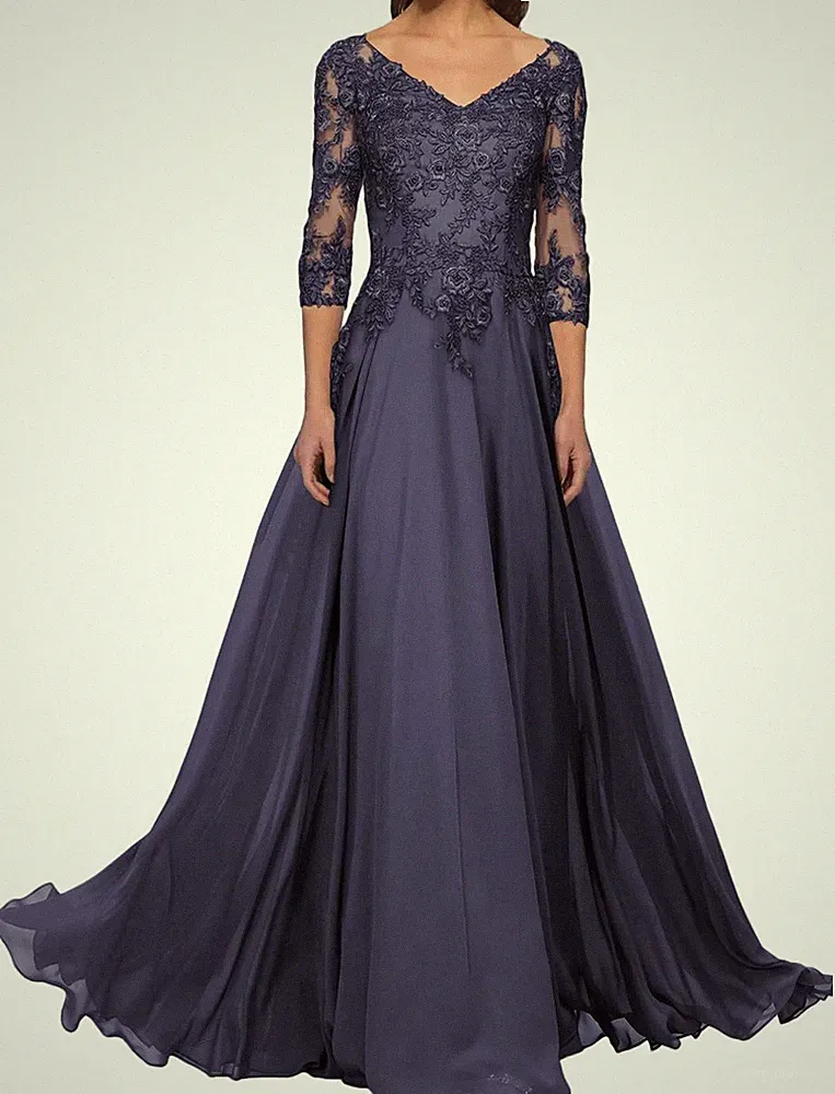 Brautmutterkleider Abendkleider Elegant V-Ausschnitt Hochzeitsgast Kleider