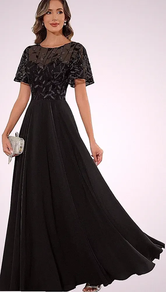 Brautmutterkleider Blätter Spitze Applique Hochzeitgast Kleid Kkurze Ärmel