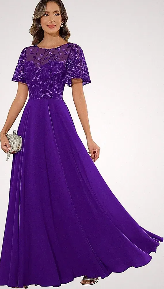 Brautmutterkleider Blätter Spitze Applique Hochzeitgast Kleid Kkurze Ärmel
