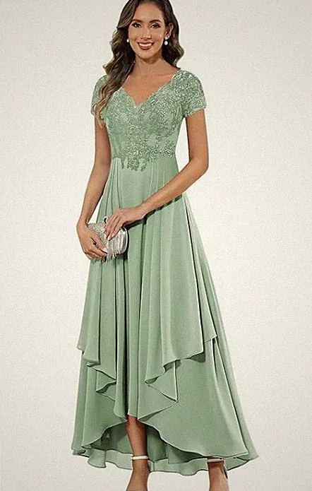 Brautmutterkleider Elegant Abendkleid A-Linie Rüschen Hochzeitsgast Kleider