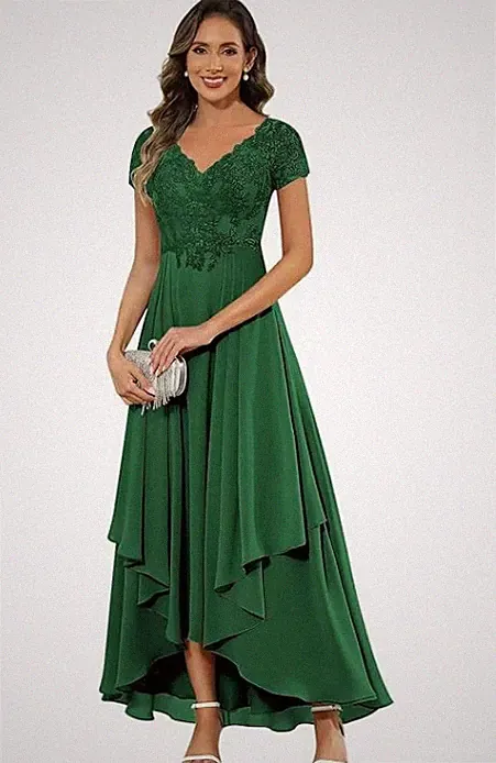 Brautmutterkleider Elegant Abendkleid A-Linie Rüschen Hochzeitsgast Kleider
