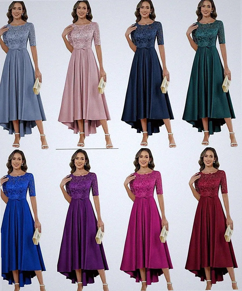 Brautmutterkleider für Hochzeit Satin Spitze Abendkleid mit A-Linie Festkleid