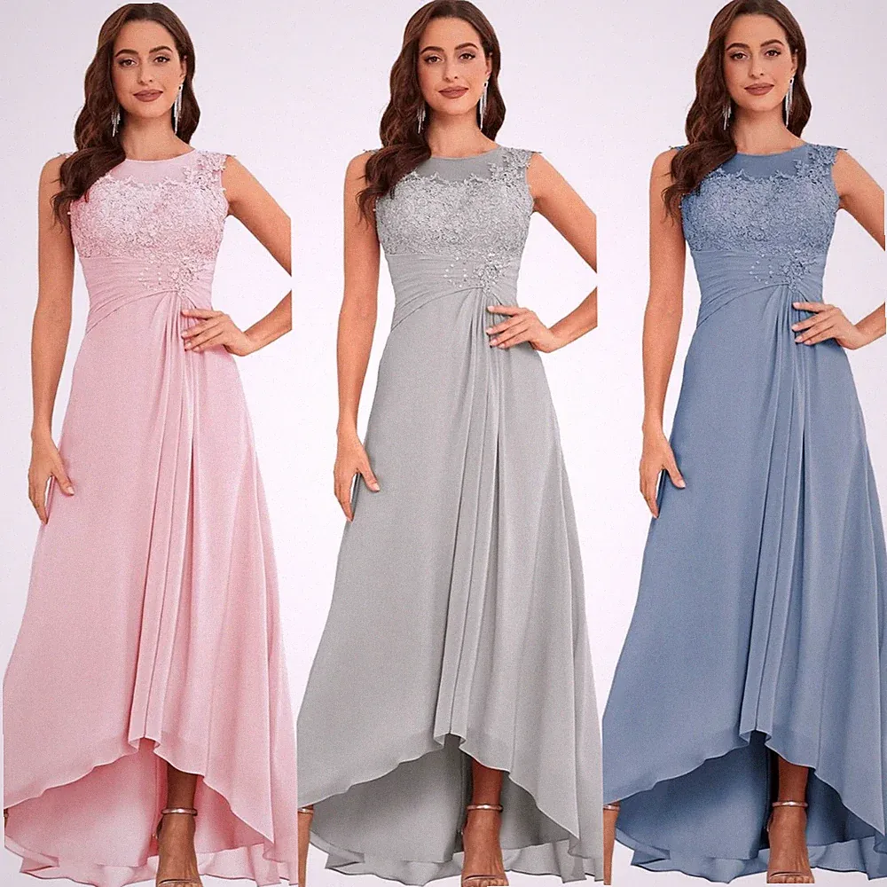 Brautmutterkleider High Low Spitze Abendkleid A-Linie Hochzeitsgast Kleid