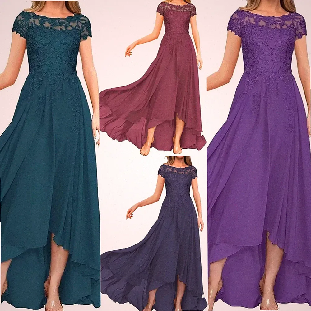 Brautmutterkleider Kurzarm Abendkleider Hochzeit Vokuhila Hochzeitsgast Kleid