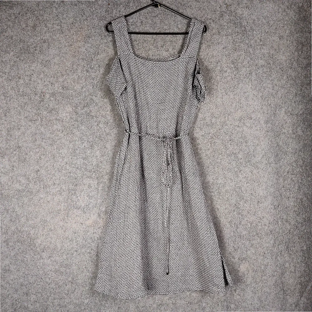 Brora Kleid Gr. UK 16 Grau Midi 100% Leinen Hahnentritt Cold Shoulder Gürtel