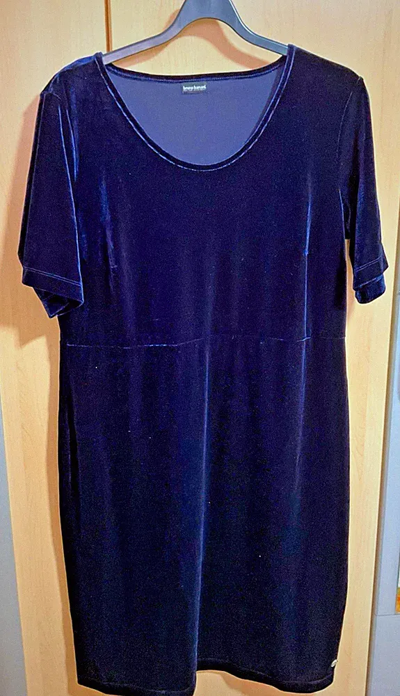 bruno banani Damen Etuikleid Samt blau unifarben knieumspielend Gr. 48