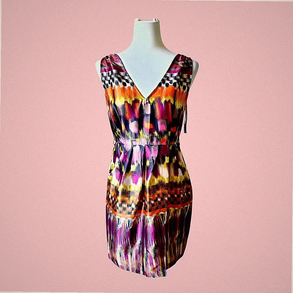 Bunt Satin Partykleid Muster Orange Silvester Abend Anlass Chic, NEXT Petite 38