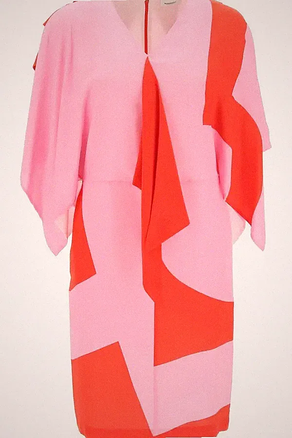 Burberry Damen Rosa Geometrisches Muster Seide Crepe De Chine Cape Ärmel Kleid Neu