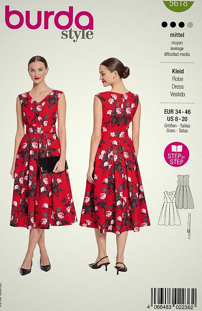 burda Schnittmuster Jubiläums-Modell A-Linien-Kleid "Sophia" #5618 Gr. 34-46