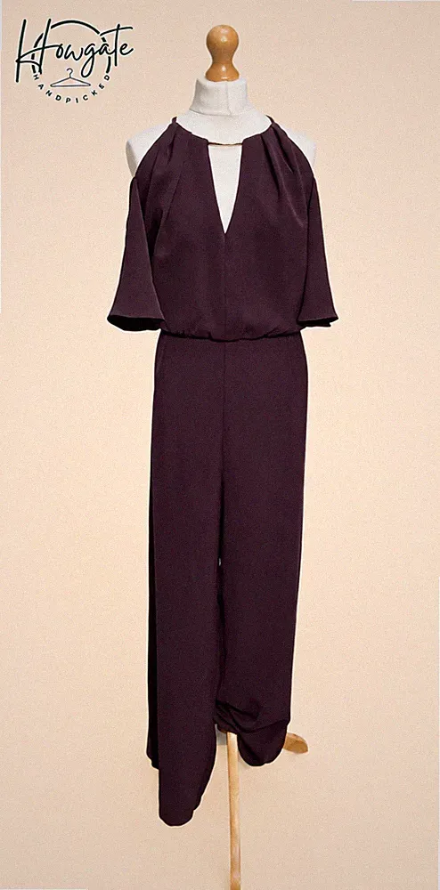 Burgunder Jumpsuit mit weitem Bein UK 18 Damsel In A Dress Cold Shoulder Hochzeitsgast