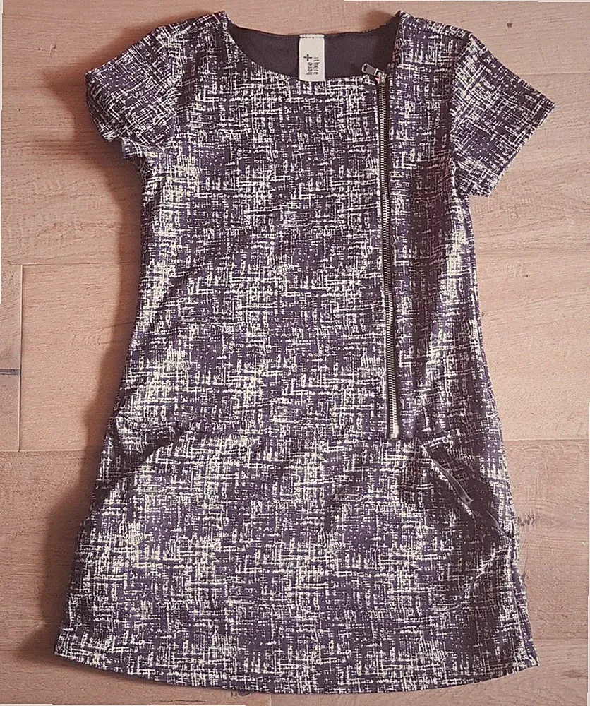 C&A Etuikleid Kleid A-Linie Kurzarm-Kleid Gr. 140 Kleid schwarz-weiß gemustert