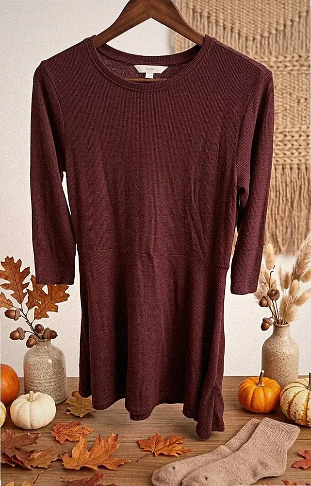 Cabi Damen Strickkleid A-Linie Rundhals Langarm Bordeaux L Kurz Unifarben