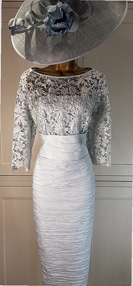 Cabotine UK 14 hell aquablau geripptes Spitzenkleid Hochzeit Mutter Gast Rennen Veranstaltung