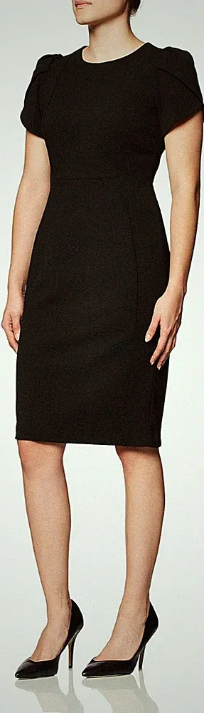 Calvin Klein Damen Tulpenärmel Naht Etuikleid Schwarz Größe 10 UVP 110£