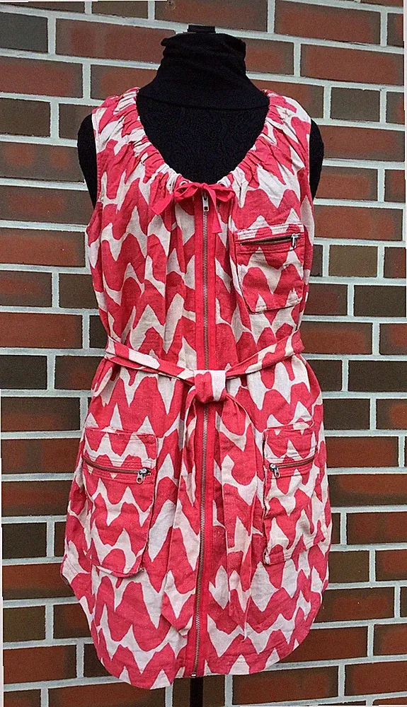 CALVIN KLEIN Kleid Sommerkleid Dress Gr. M Rot Beige Leinen TOP